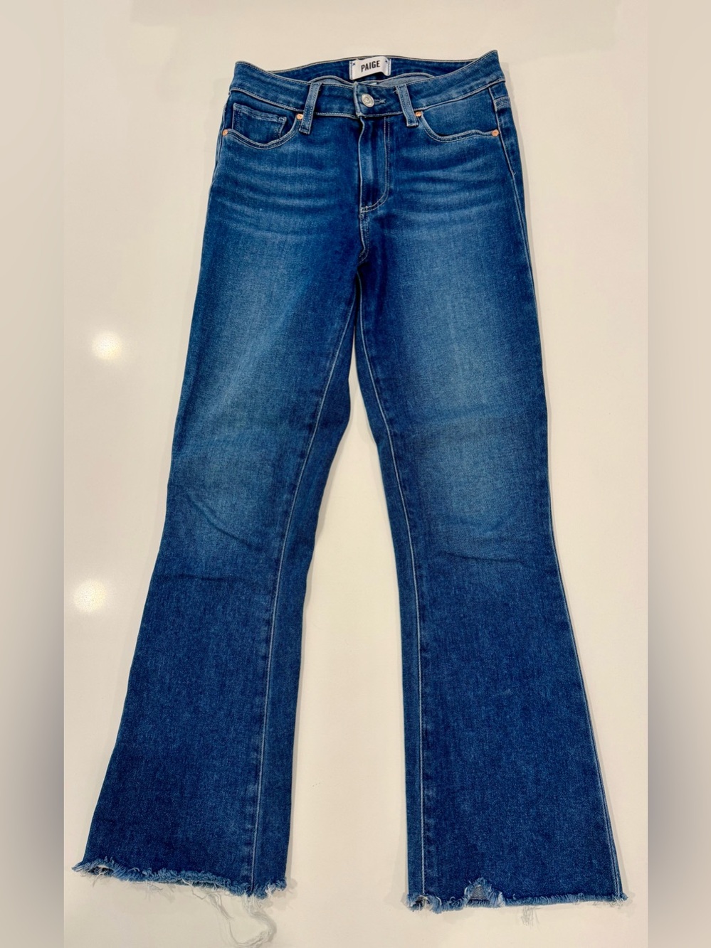 PAIGE  Collette Crop Flare Blue Jeans with Frayed Hem